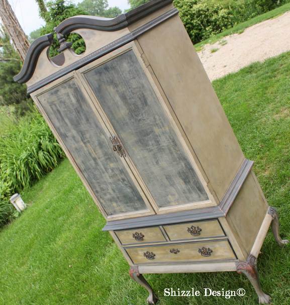 French Country Armoire Shizzle Design, ideas, gray, furniture, chalk, clay, American Paint Company, Michigan funky finish layered doors 20