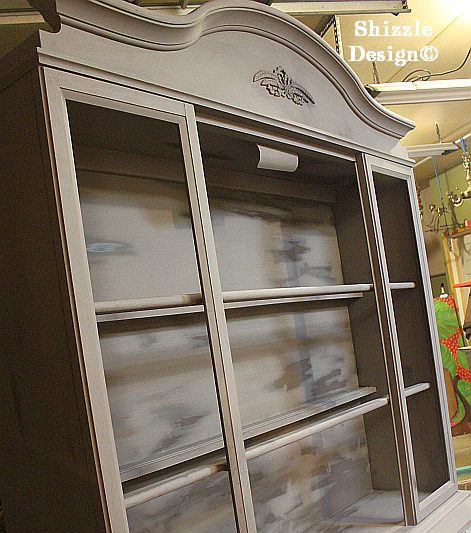 hand painted china cabinet hutch shizzle design grand rapids michigan display american paint company cece caldwell's 1