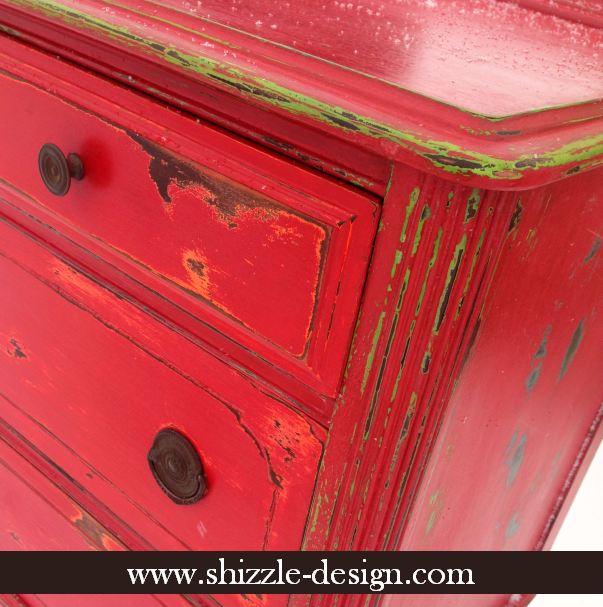 Fireworks Red Shizzle Design Paint Studio American Paint Company highboy blue green red chalk clay dresser best ideas tips layering shabby funky finish 7