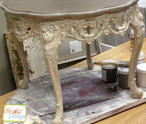 Sackcloth Cameo Pink Taupe chak paint Shizzle Design Grand Rapids MI Ornate Antique Table 2